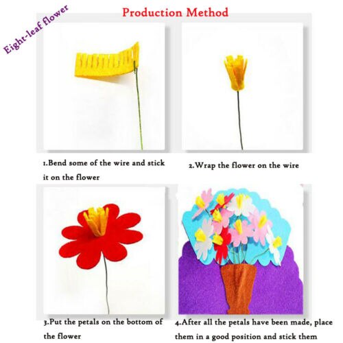 5PCS Colorful Flowers Mixed Buttons Felt Bouquets Set Children DIY Handmade Craft Children's