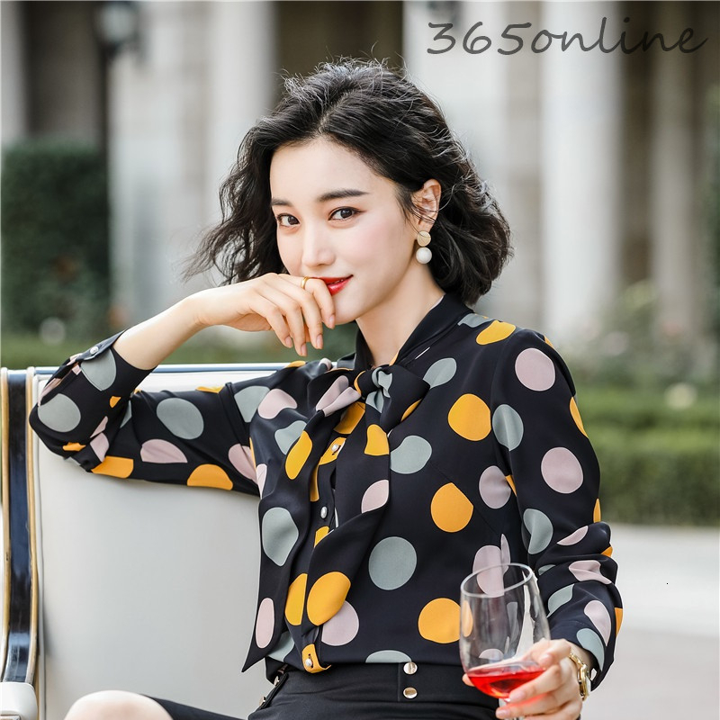 Gedrukt Lange Mouwen Blouses voor Vrouwen Kantoor Werkkleding Lente Herfst Shirts Blouse Blusas Tops Kleding met Vlinderdas