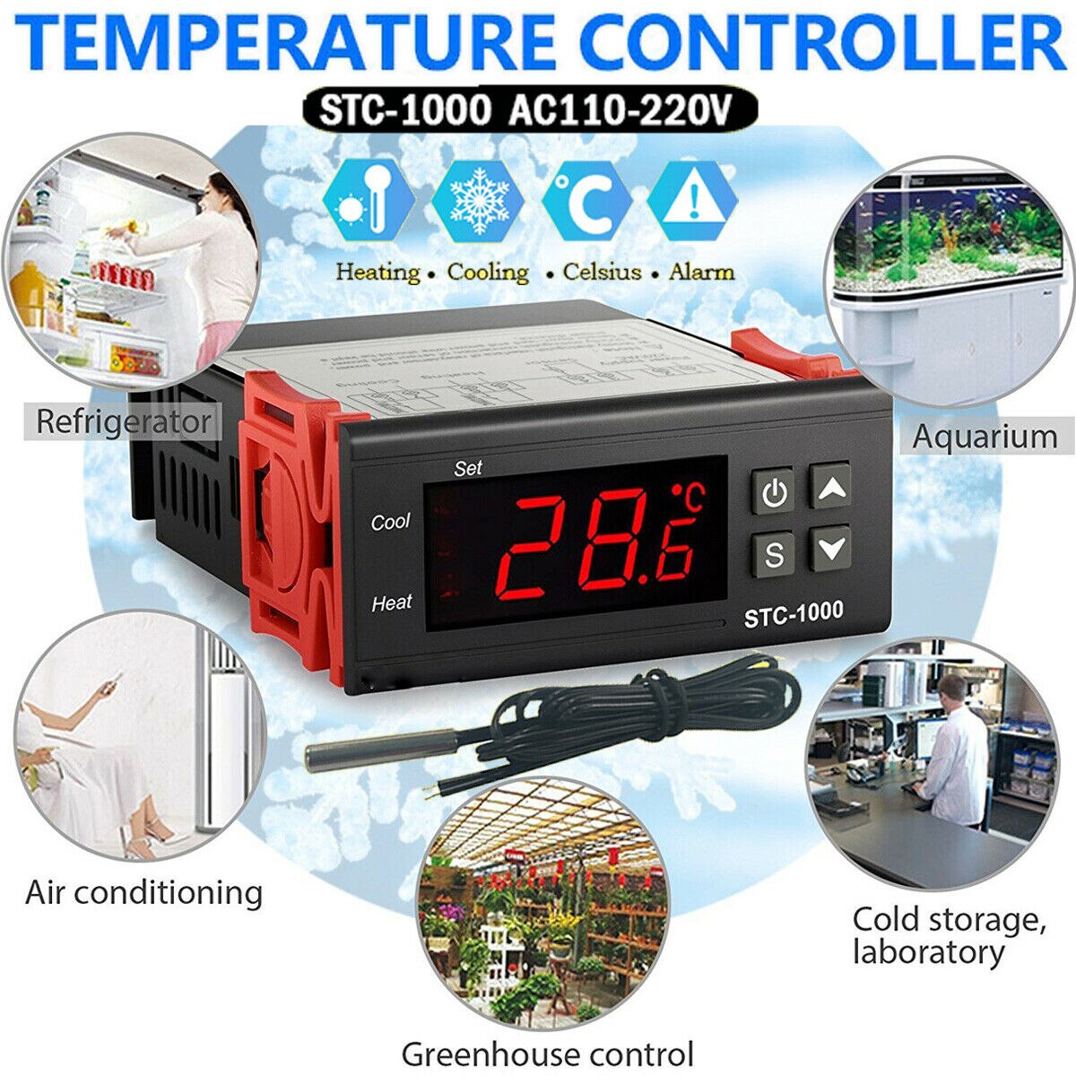Digital Temperature Controller Thermostat Thermoregulator incubator Relay LED 10A Heating Cooling STC-1000 220V