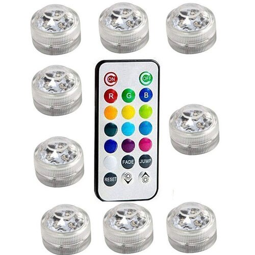 Battery Operated Waterproof RGB Submersible LED Light Underwater Night Lamp Tea Lights for vase,bowls,aquarium and party Wedding: 9 lights 1 remote