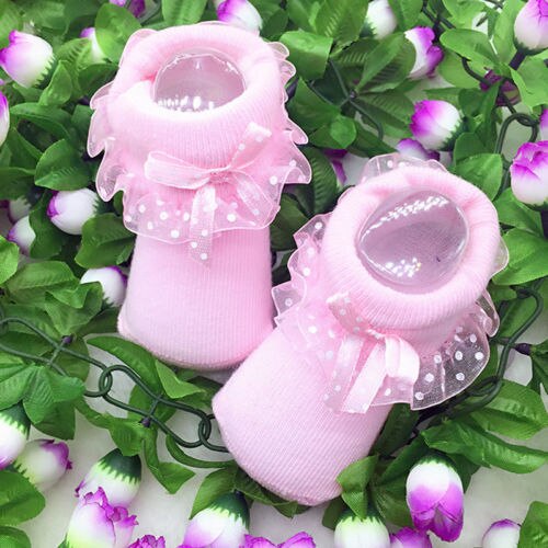 Calzini solidi del merletto delle neonate del neonato calzini del bambino del bambino della primavera di estate del cotone della principessa 0-12M: Colore rosa