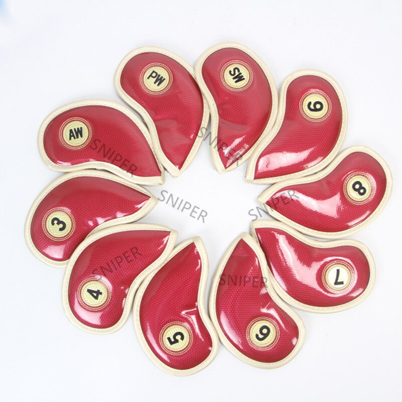 NRC Golf iron Headcovers Exquisite PU Thick PU Leather Golf Club Iron Head Covers Accessories: 10pcs cryslal red