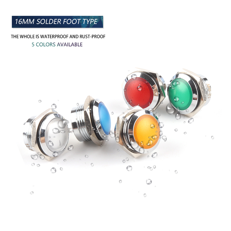 16mm Metal indicator light no wire Soldering Pin 3V 6V 12V 24V 110V 220V indication waterproof power Signal lamp LED