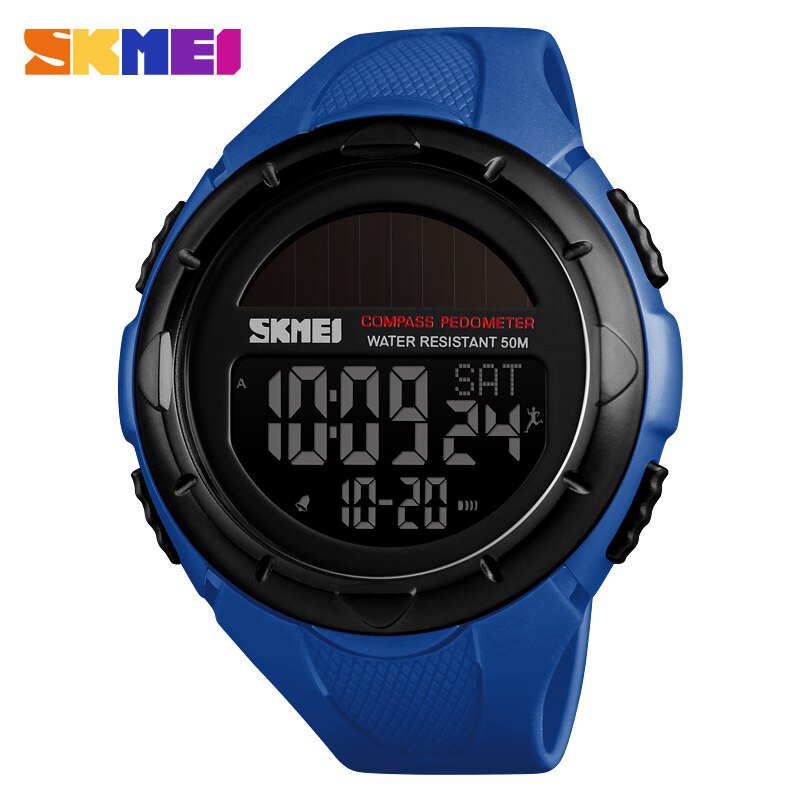 SKMEI boussole montres solaires hommes podomètre Calories montres hommes numérique Sport de plein air alarme heure Chrono reloj hombre 1488: Bleu