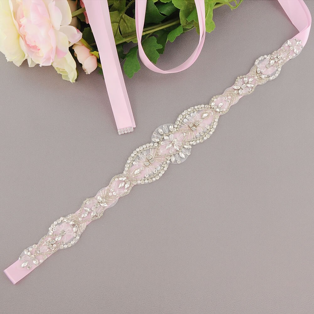 Hochzeit Schärpe handgefertigt Weiß Rosa Band Braut Kleid Gürtel Frauen Zubehör Strass Satin- Braut Gürtel Schärpe für Hochzeit Kleid: Rosa