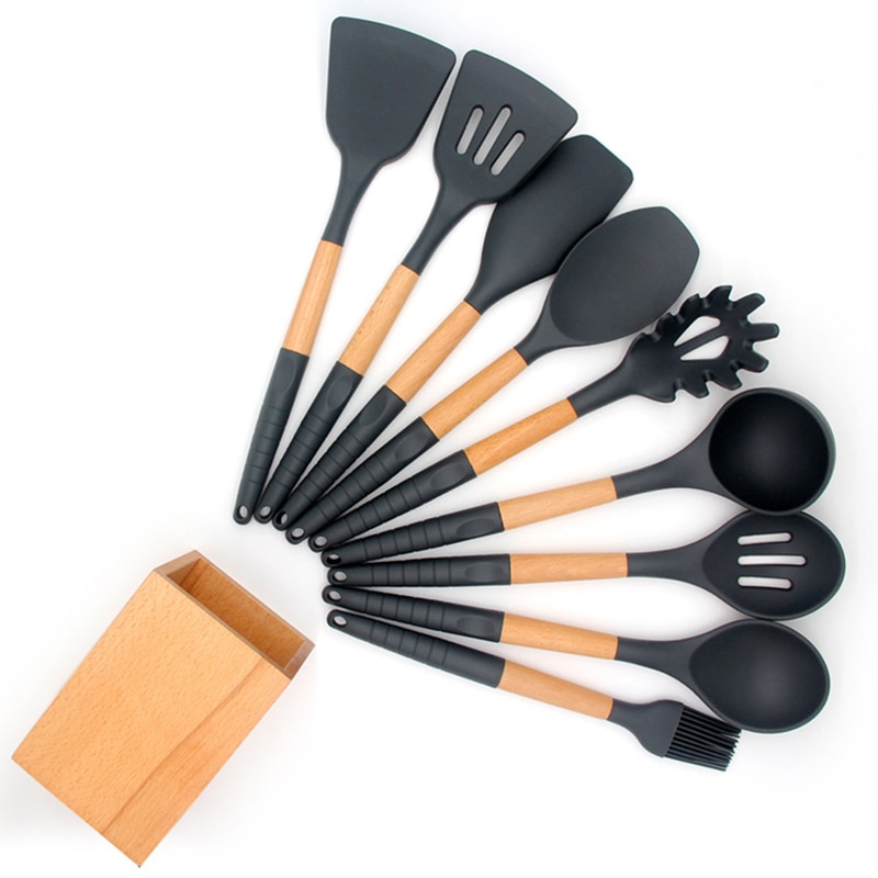 Keukengerei Siliconen Keukengerei 9 Delige Set Antislip Handvat Anti-aanbak Kookgerei Koken Spatel Keuken Tool
