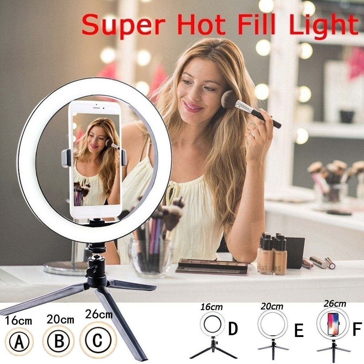Dimmable Ring Light - 6.3''/7.8''/10.2'' - Bi-color 3200K-5600K - Desktop Live Lamp for Photo Studio Video