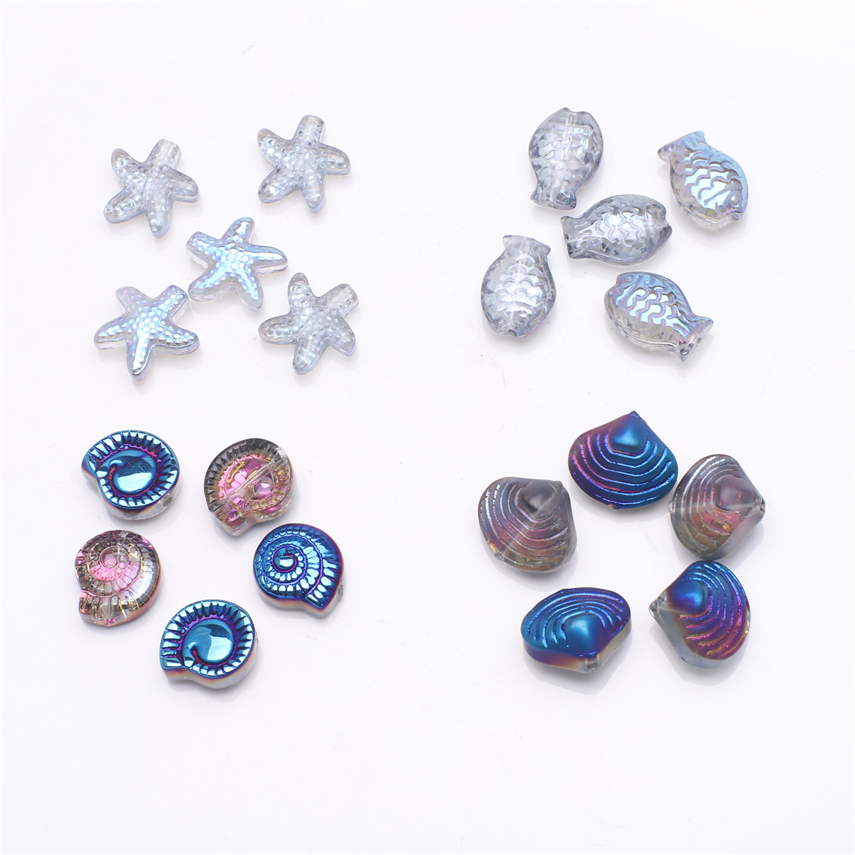 20 Pcs Mixed Shape Starfish /Snail /Shell/ Small Fish Crystal Glass Loose Beads DIY Making Earing Necklace Jewelry Accessories