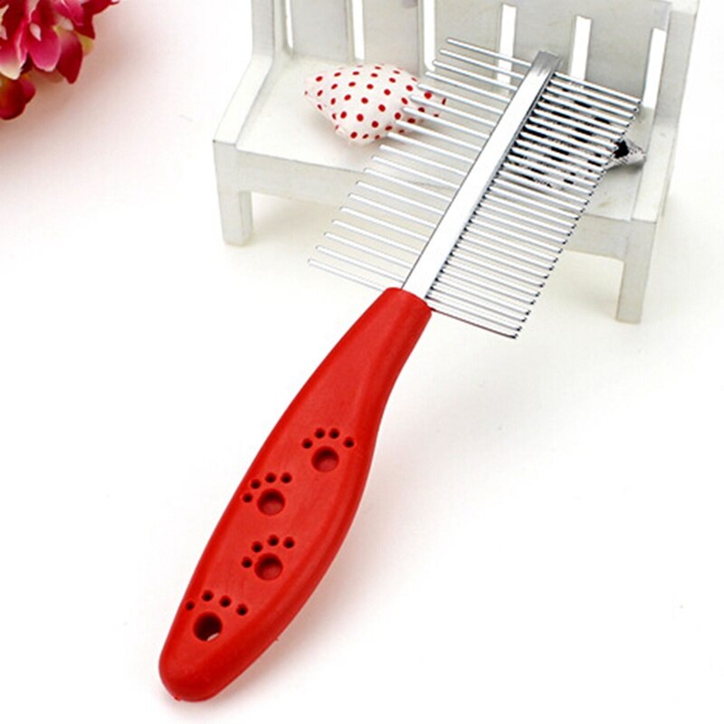Double Row Pets Comb Dogs Cats Cosmetology Fine Wool Stainless Steel Plastic Handle Combs Cleaning Brushes Color Random