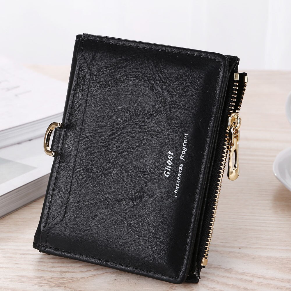 Women Simple Retro Letters Short Wallet Card Holders Handbag Simple Travel Outdoor Coin purse Ladies Mini Cluth Bag: Black