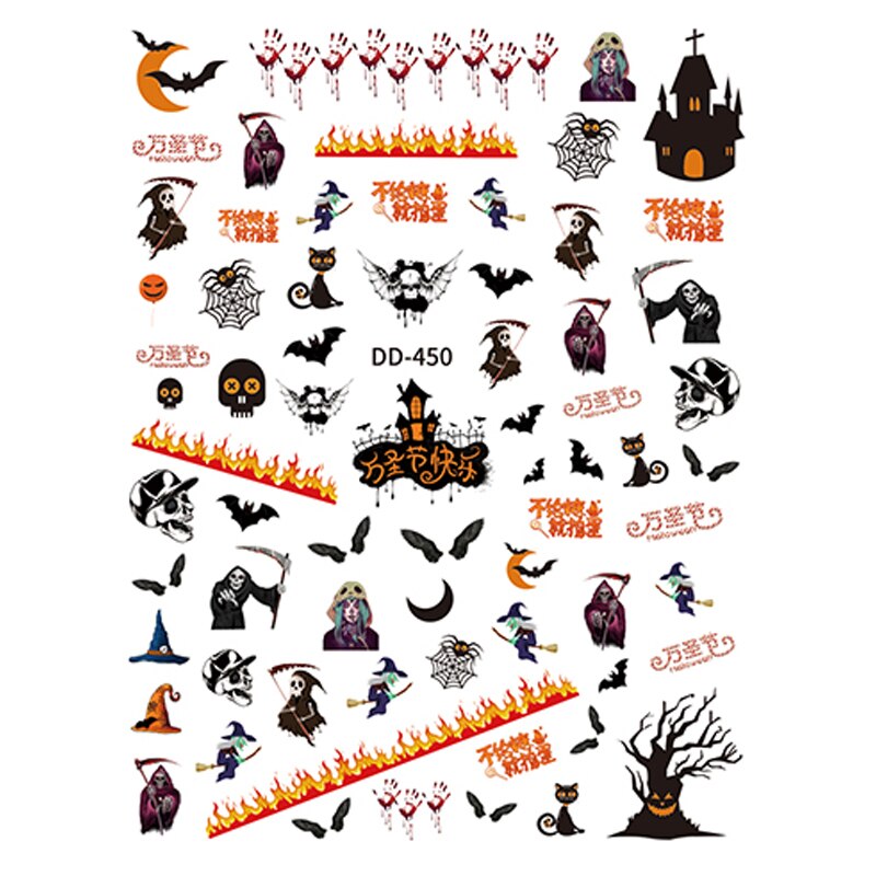 10 st märkes nagelklistermärke nagelklistermärke halloween jul nageltryck nageldekoration ハロウィンネイルステッカー: Dd -450