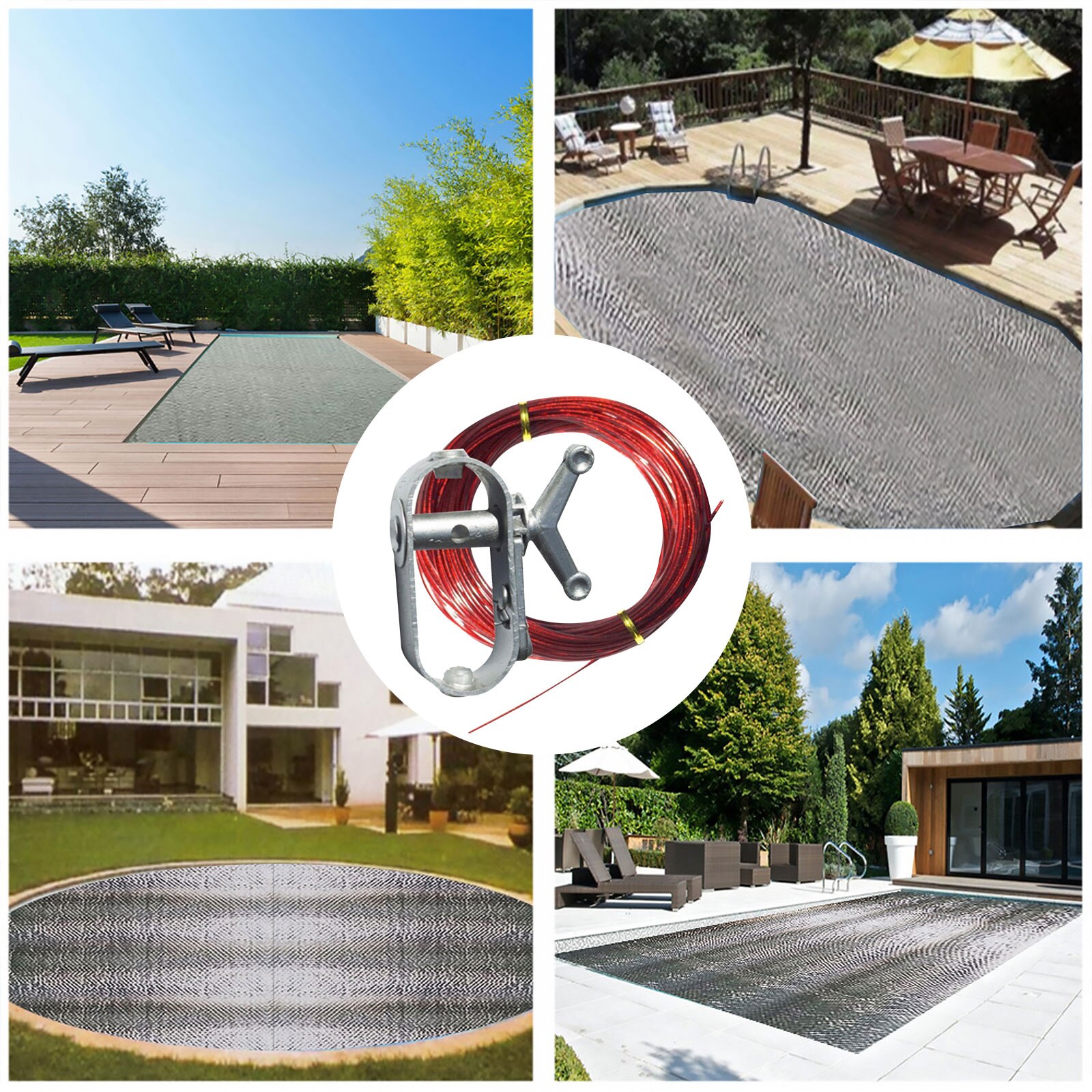 Pro Swimming Pool Cover Cable Winch Kit 100ft for Above Ground Swimming Pool Cover Plastic-coated Wire Fastener