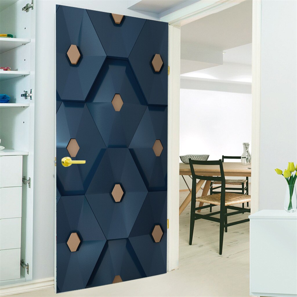 Pvc selvklæbende soveværelse 3d geometrisk dørklistermærke diy renovering vægmaleri vandtæt print billede boligindretning renovering plakat