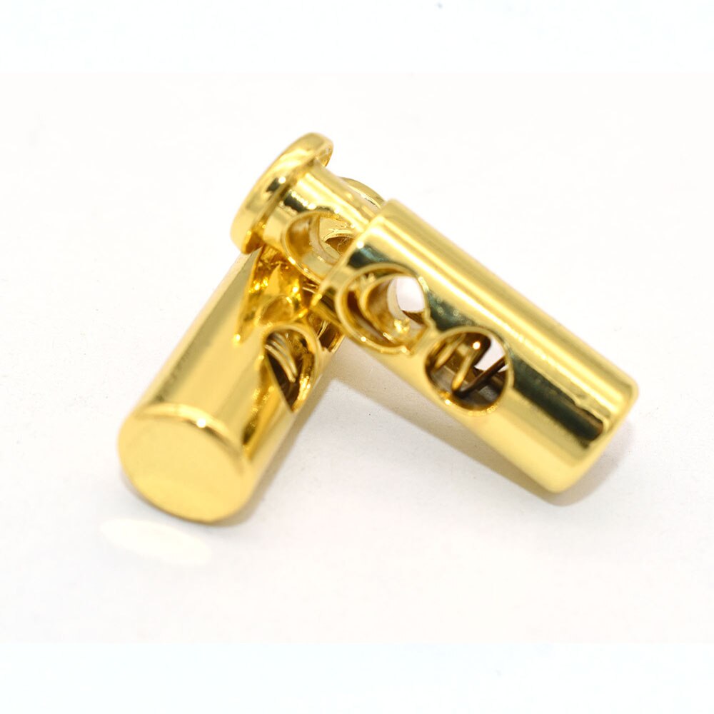 Ajustador de bloqueo de cordón dorado de 23mm, ajustador elástico, tope de bloqueo de cordón, doble orificio, toggles redondos de extremo de palanca para cerradura de cuerda, hebilla de monedero