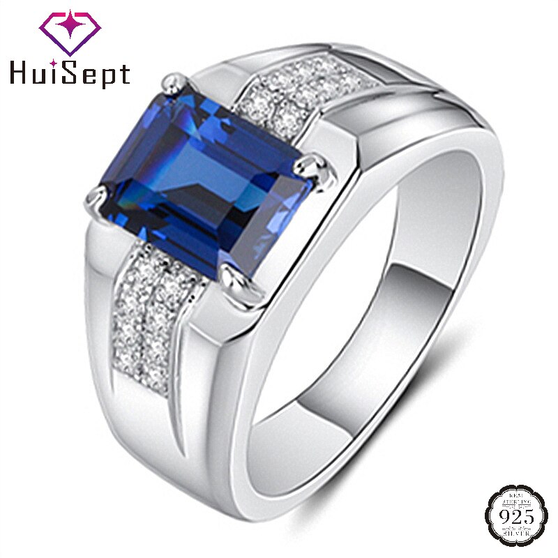 HuiSept-Anillo de plata 925 para hombre, joyería de , Esmeralda, zafiro, circonita, piedras preciosas, para dedo, accesorios de compromiso de boda