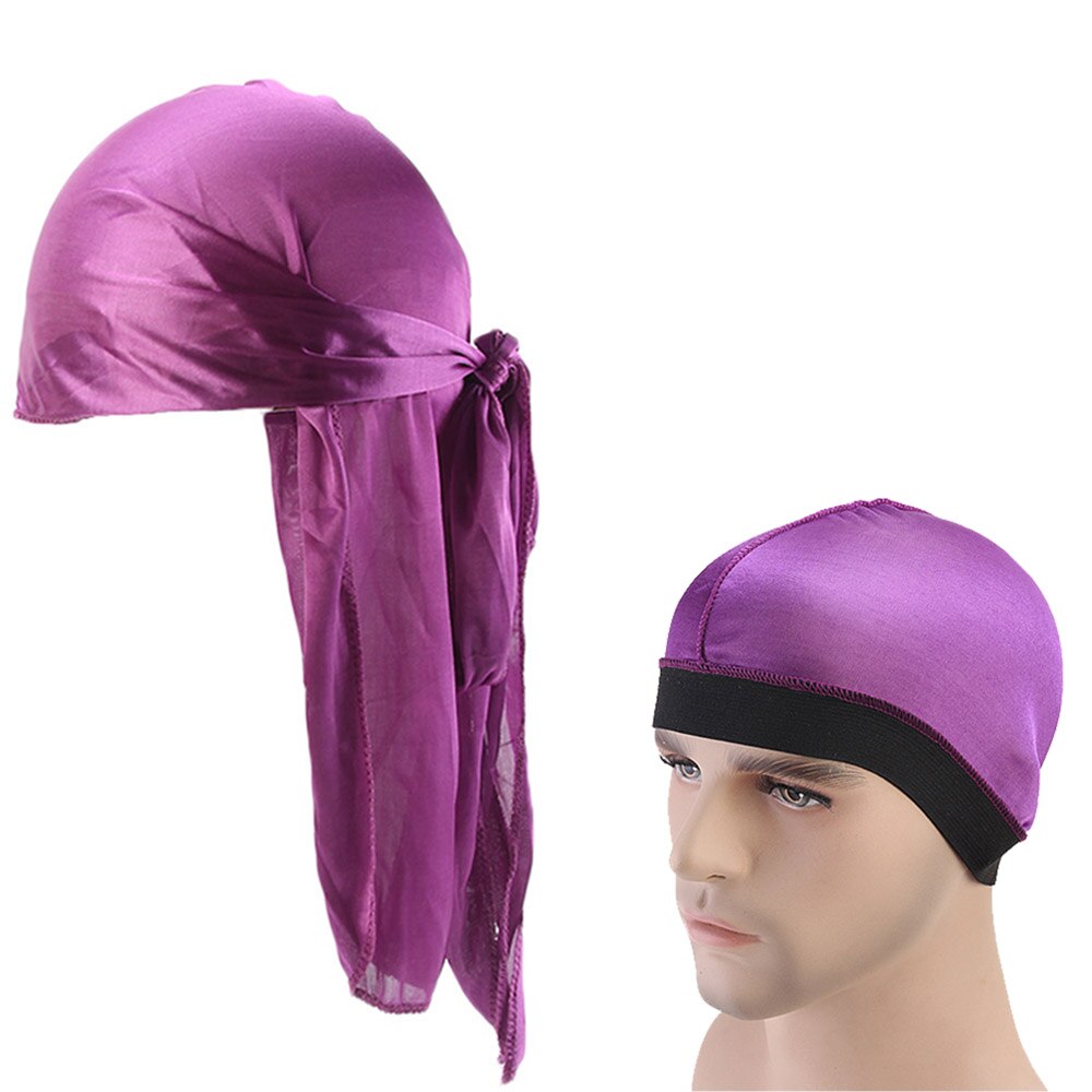 Unisex Durag Long Satin Breathable Turban Du rag Pirate Hat Men Hip Hop Durags 2pcs/lot: Purple