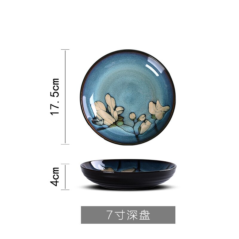 Lingao japansk håndmalt porselen magnolia servisesett husholdnings rund tallerken risbolle fiskebolle stor suppebolle: 7 tommer