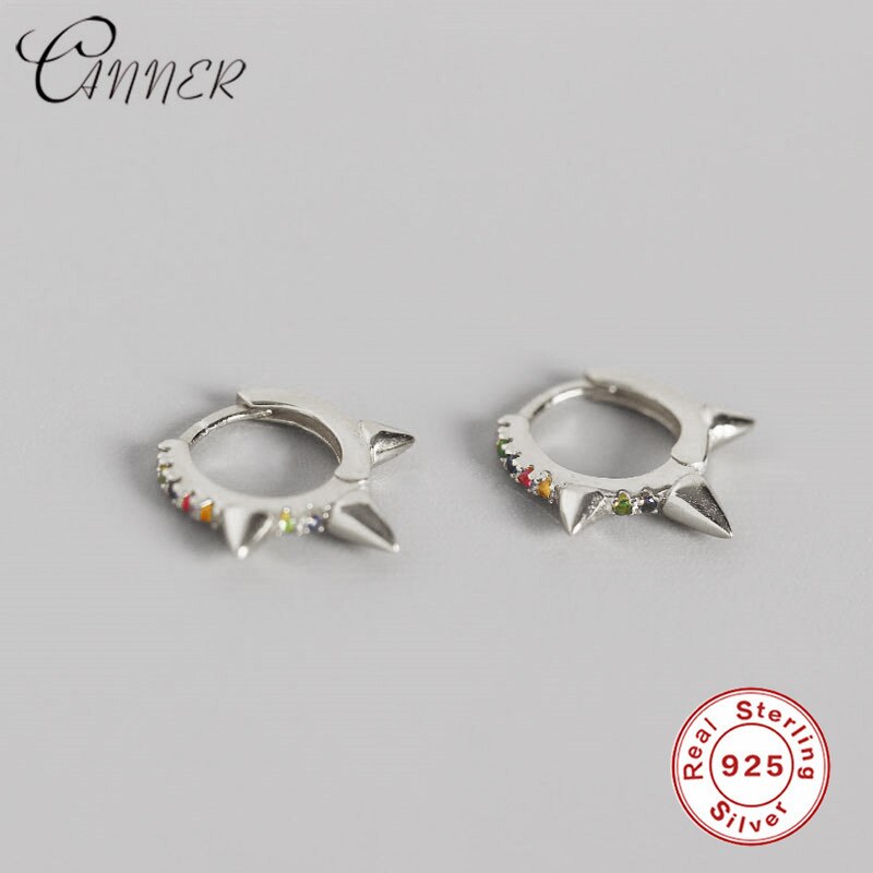 Cner moda element kolczyki damskie 925 srebro punk styl gnida kolczyki dla kobiet tęcza CZ małe kolczyki