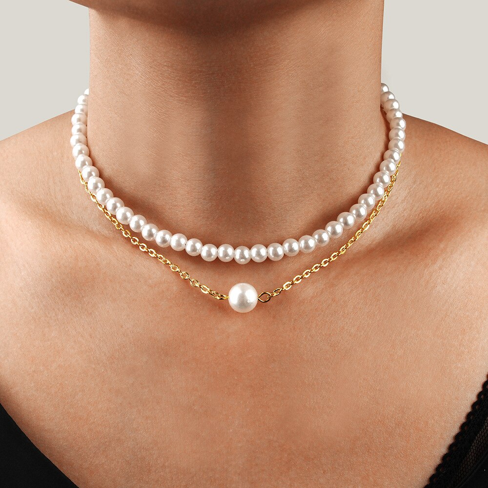YWZIXLN Boho Charm Gold Color Multi-layer Pearl Chain Necklaces Bijoux For Women Choker Jewelry N068: 3