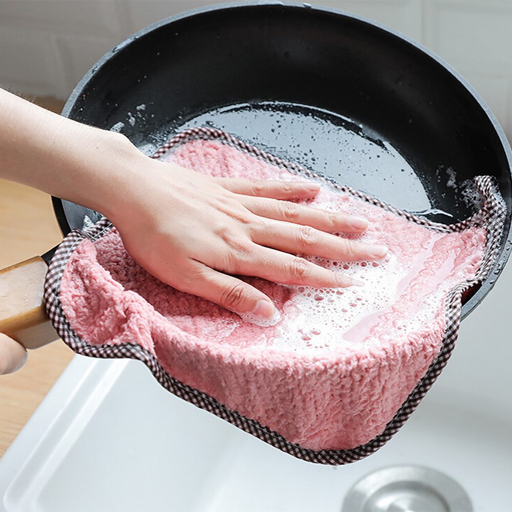 1pcs Absorbent Microfiber Kitchen Dish Cloth Nonstick Oil Coral Velvet Hanging Hand Towels Kitchen Cleaning Cloths Household