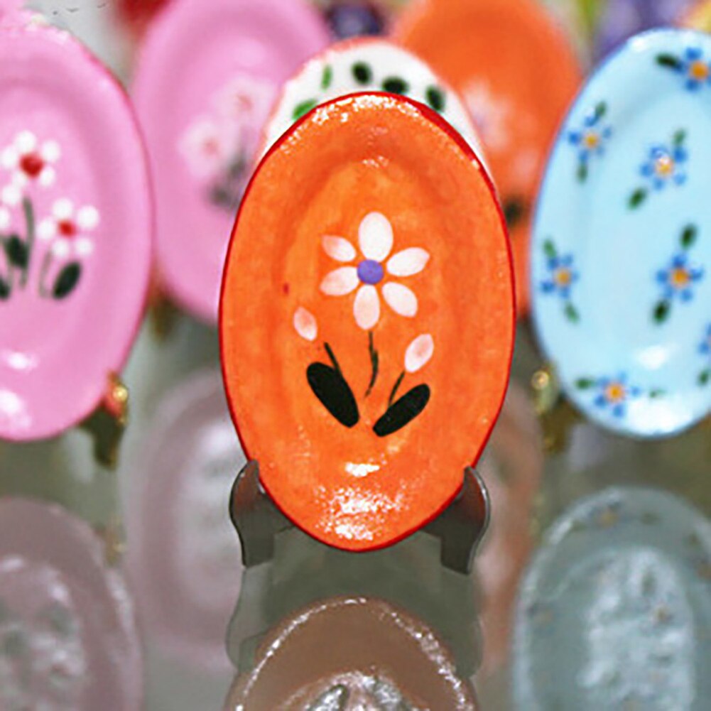 Dollhouse Mini Kitchen Ceramic Dishes Plate Miniature Tableware Realistic Model Toy DIY Fruit Dessert Cake Plate Toys