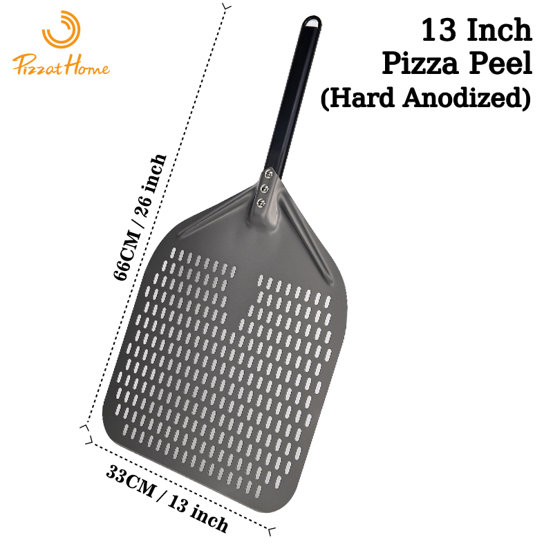 Juego de pala giratoria rectangular para Pizza, pelador de Pizza perforado anodizado duro de 12 ", paleta de cáscara de Pizza de aluminio, mango de silicona de 40cm de largo: Morado