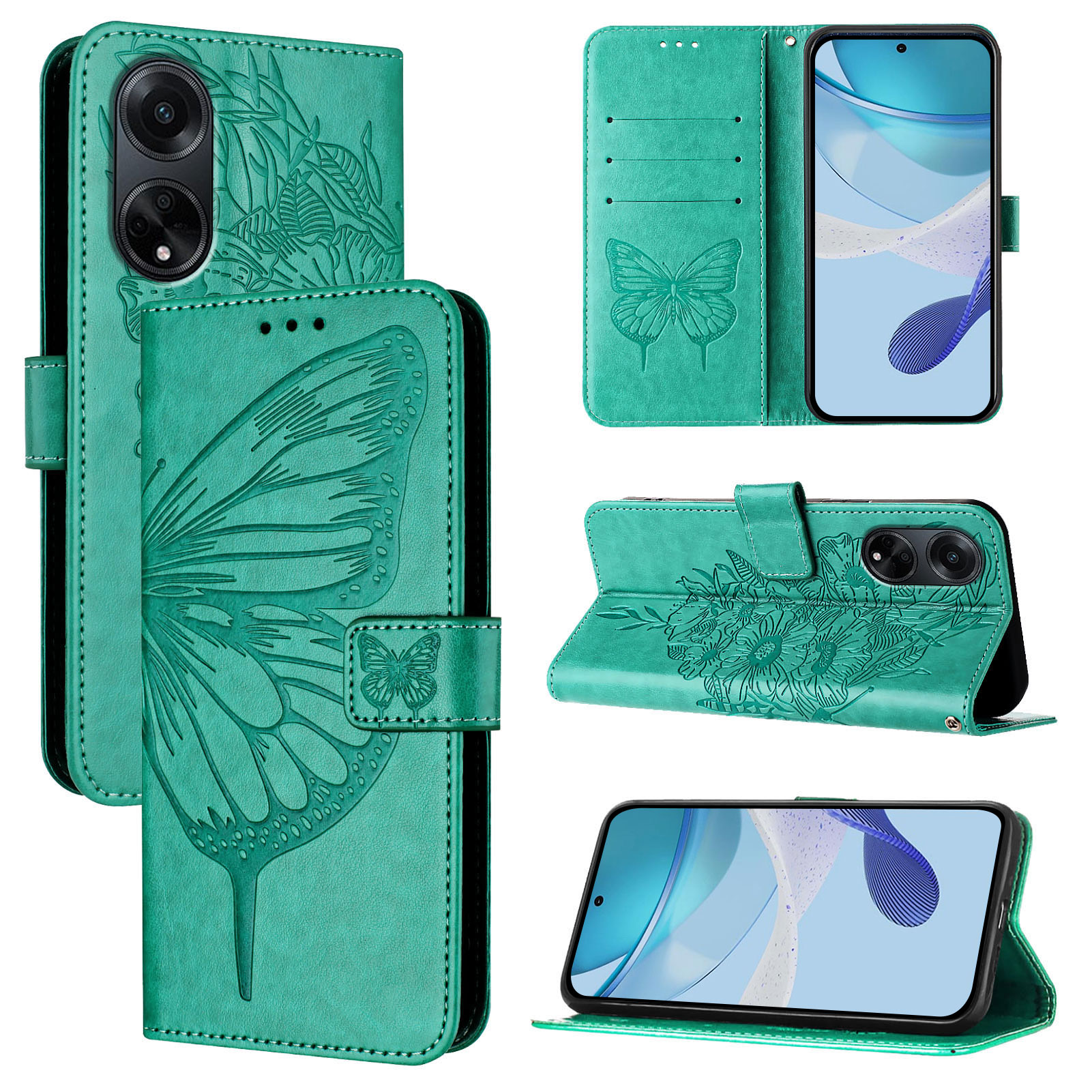Étui portefeuille à rabat en cuir PU pour Oppo A60 4G, coque de téléphone, porte-cartes papillon, pour OPPO A60 A38 A18 4G A98 5G: Tissu de coton / green