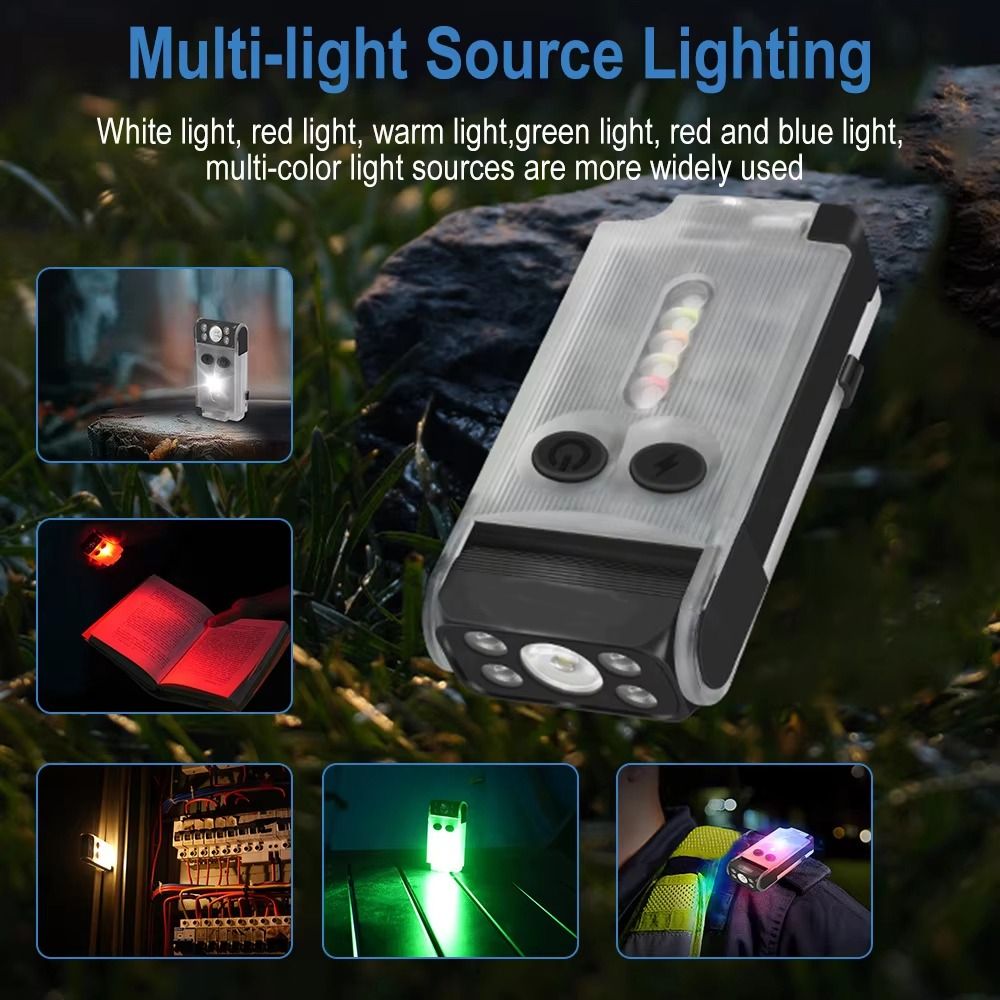 Med tovejs klips led-lommelygte type-c genopladelig lommelygte alarm nødsituation lille kraftig lommelygte buzzer 180 ° rotationshoved