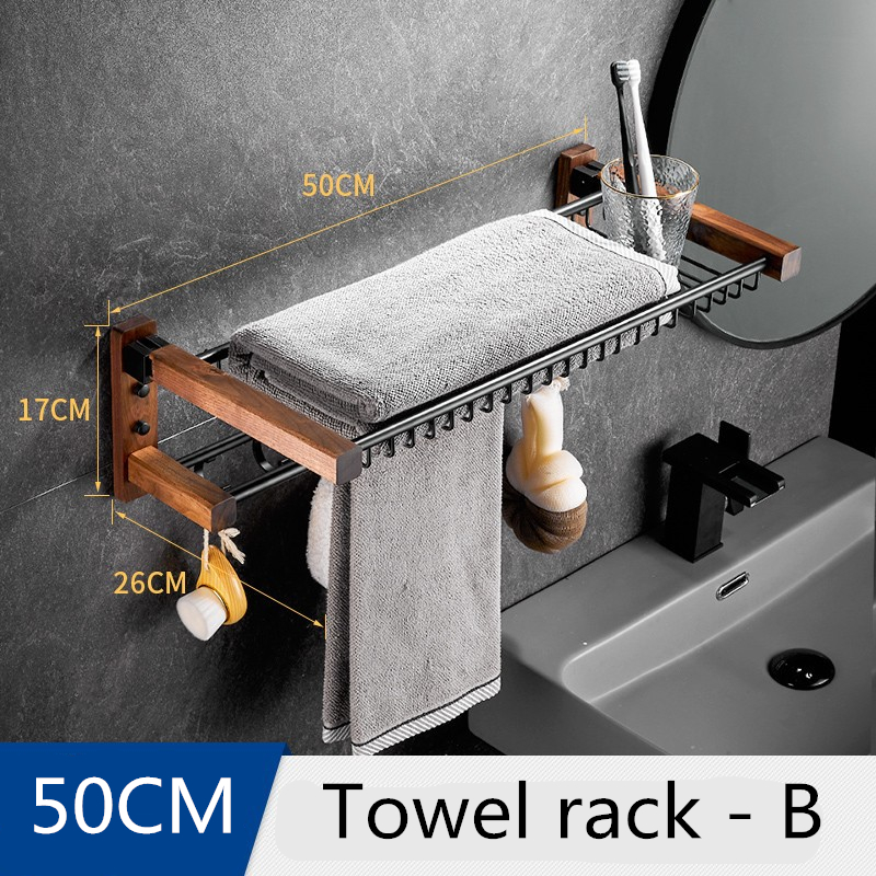 Juego de accesorios de baño, toallero negro de madera de nogal, soporte de papel higiénico, barra de toalla, gancho para Bata