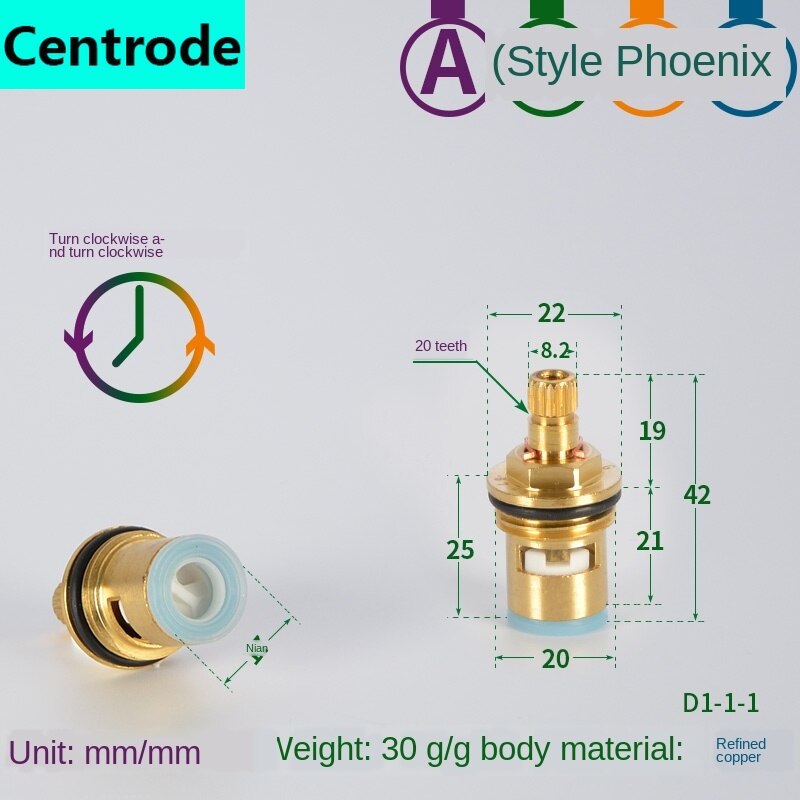 Faucet copper valve core and cold water fast opening triangle valve switch ceramic valve core copper head repair parts: Section A reverse