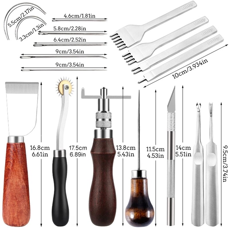 Leathercraft Tool Sets With Hand Sewing Stitching Punch Carving Tools And Other Leather Working Accessories For Belt