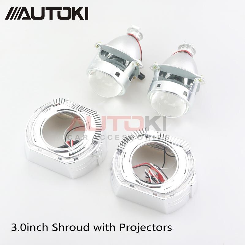 Autoki sport led ängelögon+ bi xenonlins projektor strålkastare för bil eftermontering dagsljus 2.5/3.0 h4 h7