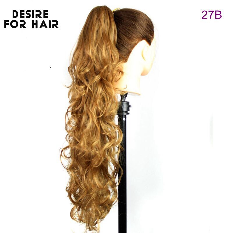 Desire Voor Haar 30Inch Lange 200G Hoge Temperatuur Synthetisch Krullend Paardenstaart Hair Extensions Met Claw Clip Haarstukken Voor vrouwen: #27