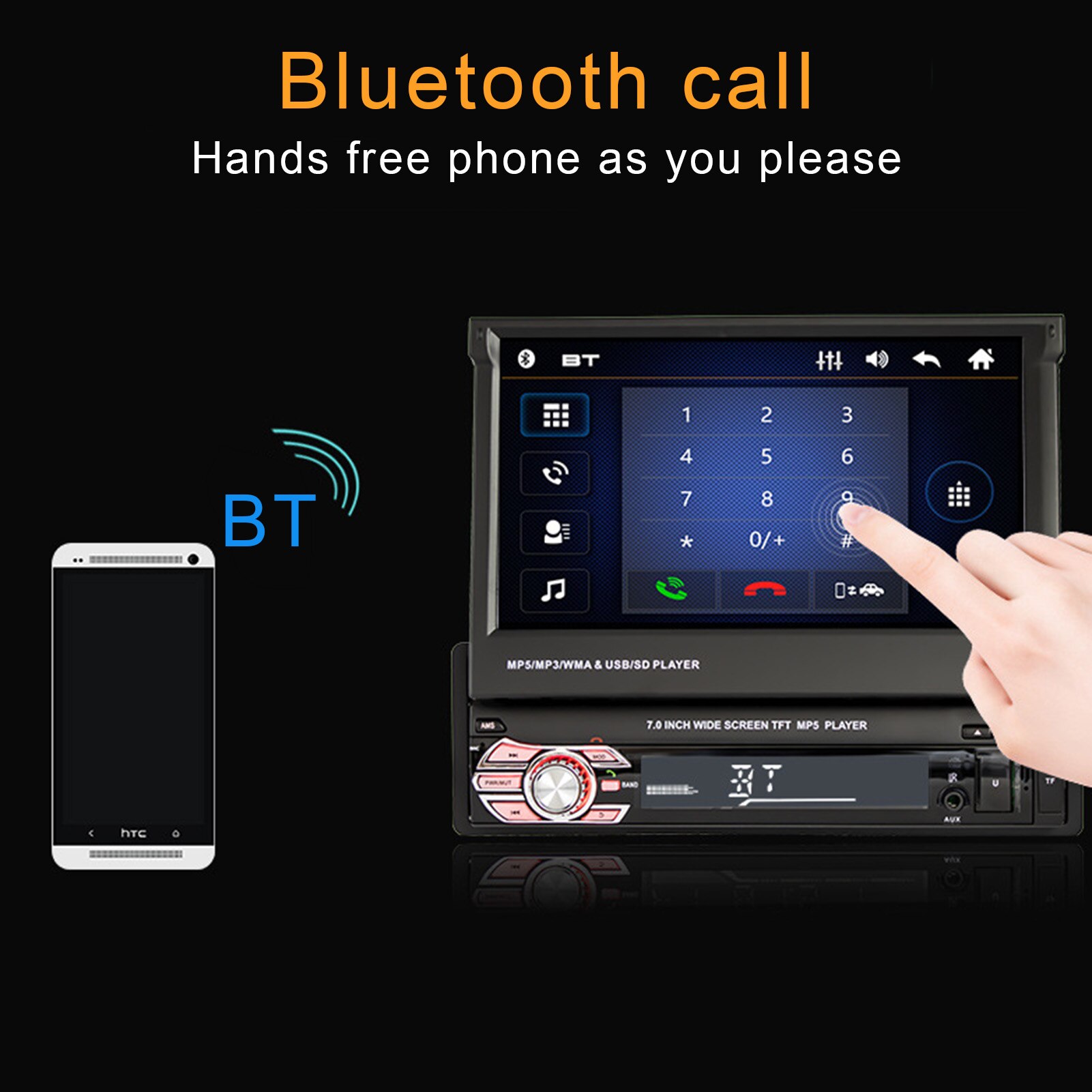 Retractable 7 Inch Multifunctional HD Touch Screen Video FM Radio Car MP5 Player Touch Screen Video FM Radio Car MP5 Player