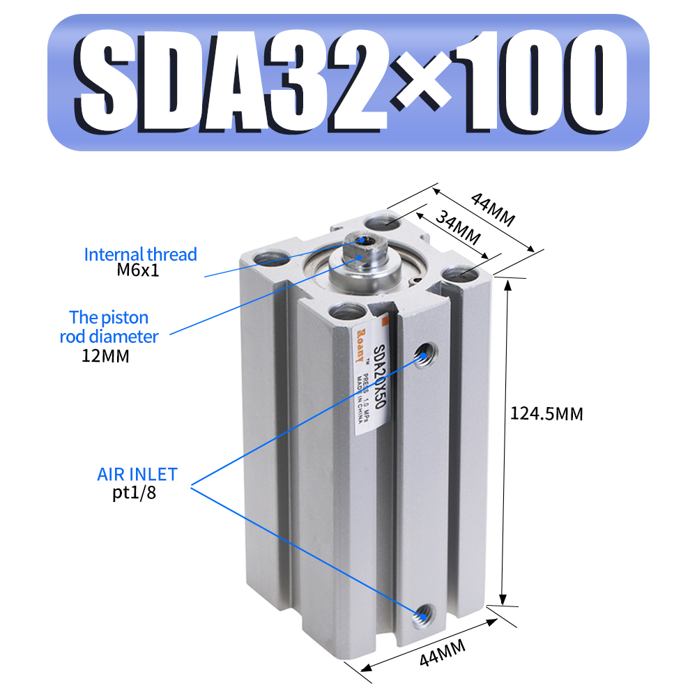 Sda Serie Pneumatische Compact Air Accessoires Cilinder Cilinder 32 Mm Boring Naar 5 10 15 20 25 30 35 40 45 50Mm Slag: Stroke 100mm