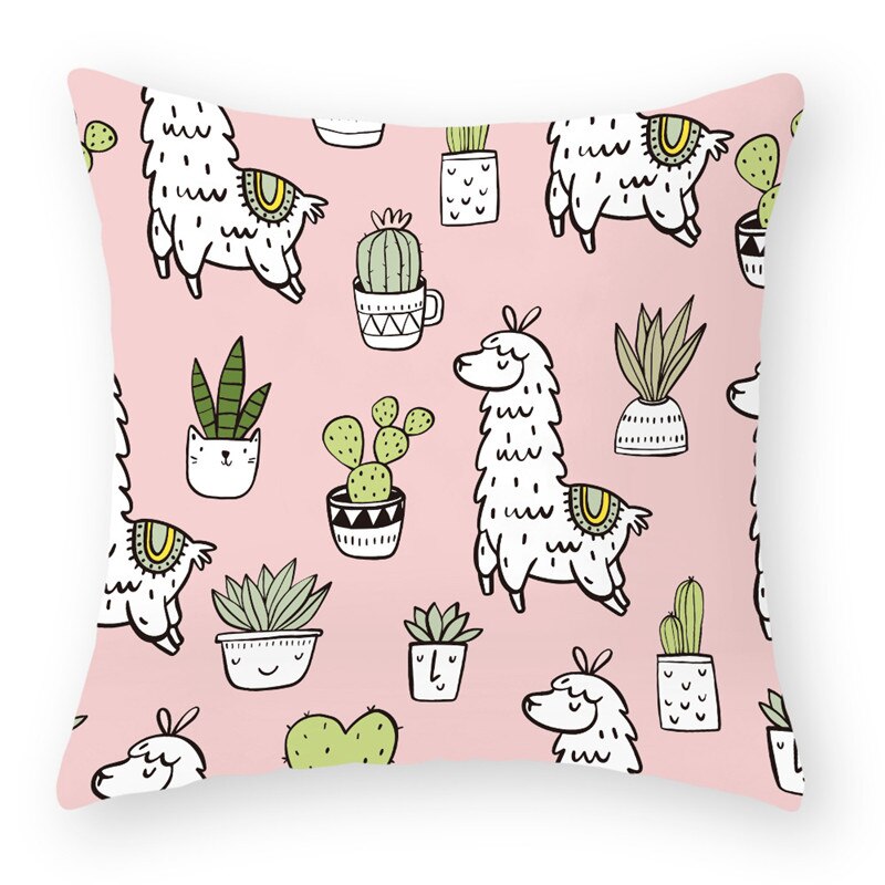 Cartoon Alpaca Dier Decoratieve Kussens Kussensloop Polyester Kussenhoes Sierkussen Sofa Decoratie Kussensloop 40853: 2BZ-40853-024