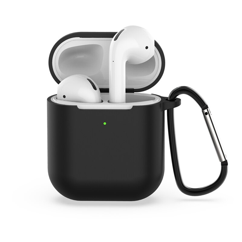 Neue Kopfhörer Fall Für Apple AirPods 2 Silikon Abdeckung Drahtlose Bluetooth Kopfhörer Fall Für Airpods 2nd Headset Coque Haken Loch: Black