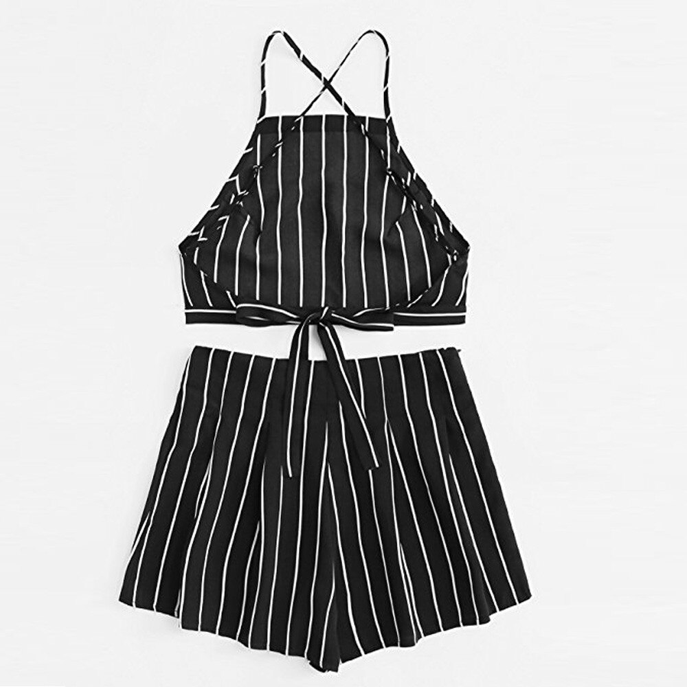 Yoga Sport Suit Women Gym Clothes Fitness Running Tracksuit Women's Applique Bandage Strap Crop Cami Top With Shorts Set #C: S / Black