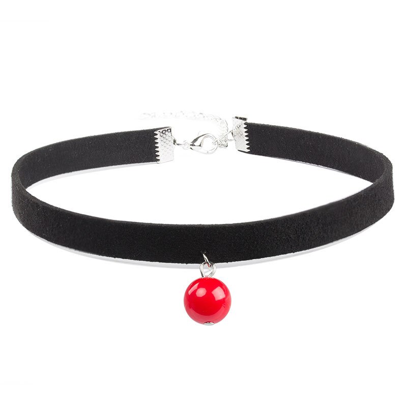 Vimio-collier avec pendentif en dentelle noire en velours, bijou m, pierre, punk, collier ras du cou pour femmes à la: RED