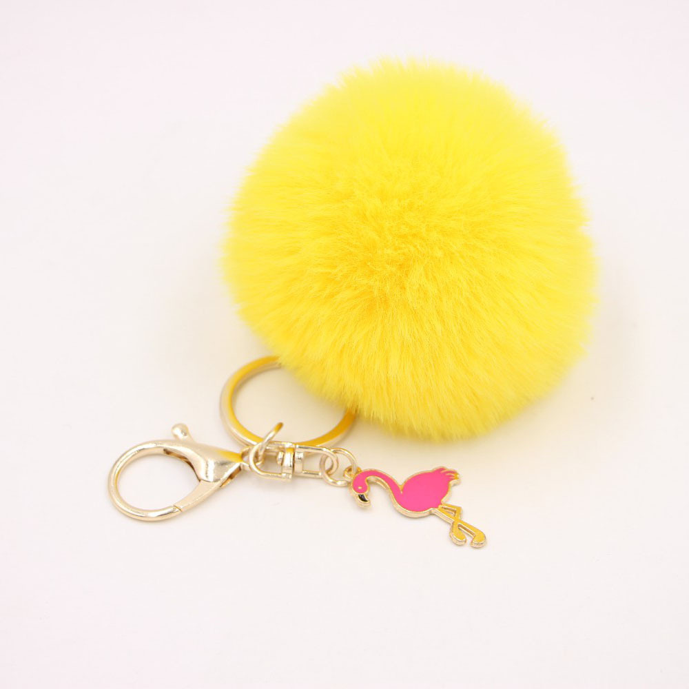 Porte-clés pompon moelleux, porte-clés flamant rose, couronne en peluche, joli porte-clés beurre en peluche, ornement pendentif pour sac à main, rose: Bleu / Black