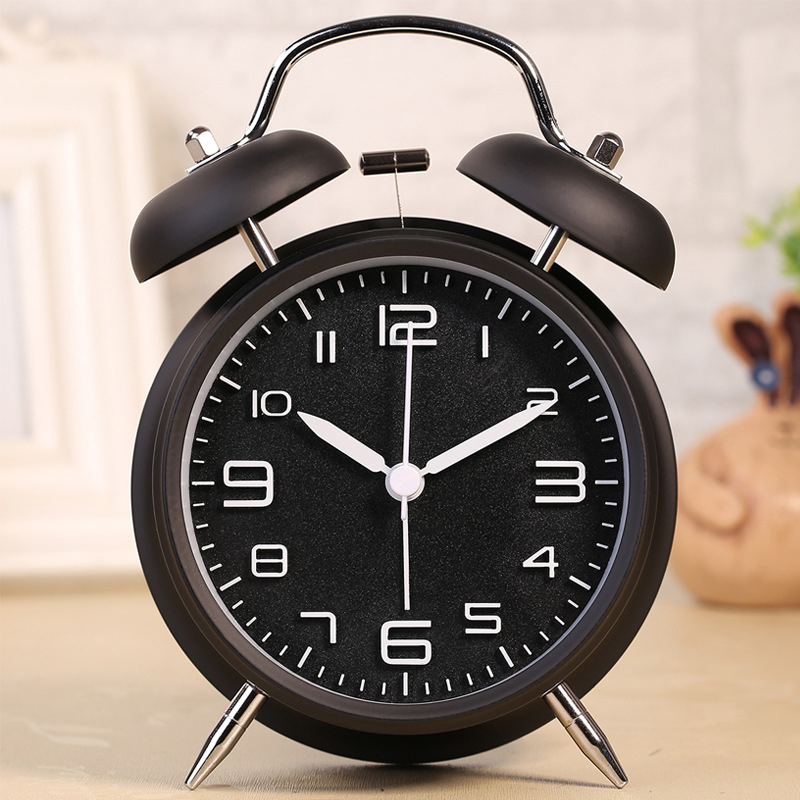 Reloj despertador de doble campana de 4 pulgadas para niños, cronógrafo de Metal con personalidad, , luminoso, para sentarse, decoración del hogar