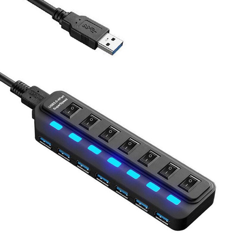 Usb 3.0 Hub Powered 7 Poort Aluminium Data Hub Super Speed 5Gbps Data Transfer Snelheid Meerdere Usb-poorten Voor windows Linux Pc