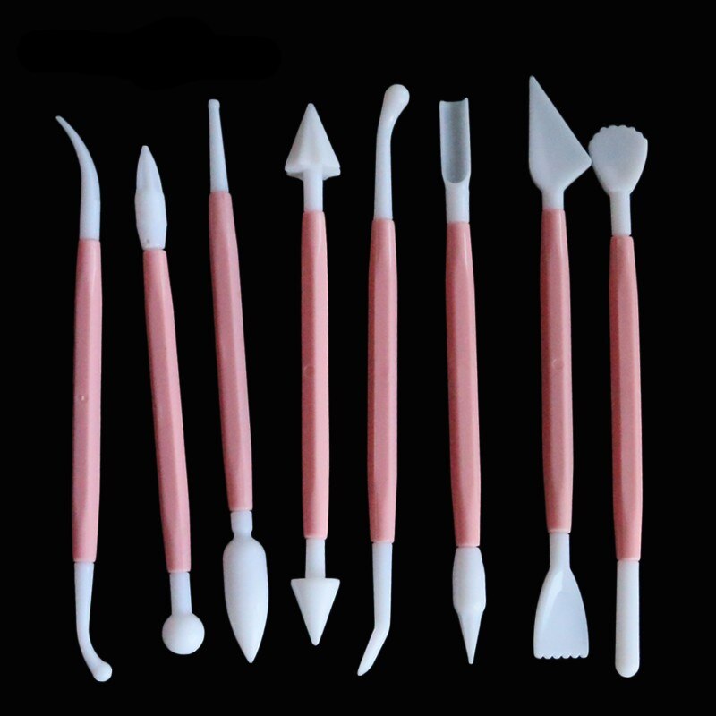 Aomily 8pcs/Set Sculpture Double Sugar Modeling Cutter Smoother Polymer Clay Mold Fondant Gum Paste Decorating Tool Kit