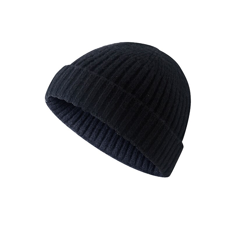 Gorrito de punto acanalado con puños para hombre y mujer, gorro corto cálido, informal, Color sólido, holgado, para invierno: Black