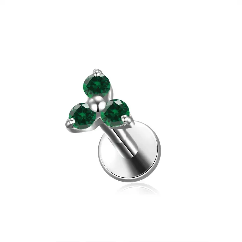ASTM F136 Titanium Trinity Piercing Zirconia Paved Top Threaded Labret Studs Tragus Earrings Lip Tongue Stud Piercing Jewelry: Silver / SILVER PLATED