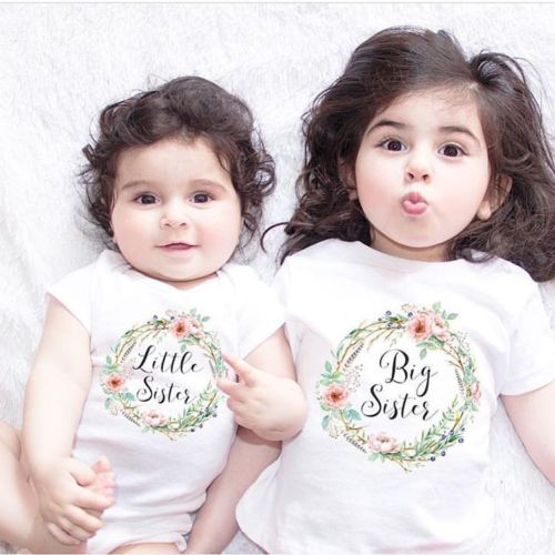Nyfødt barn spædbarn baby børn pige søster match tøj jumpsuit romper outfits t shirt 0-18m for little sis 2-7t for big sis: 7