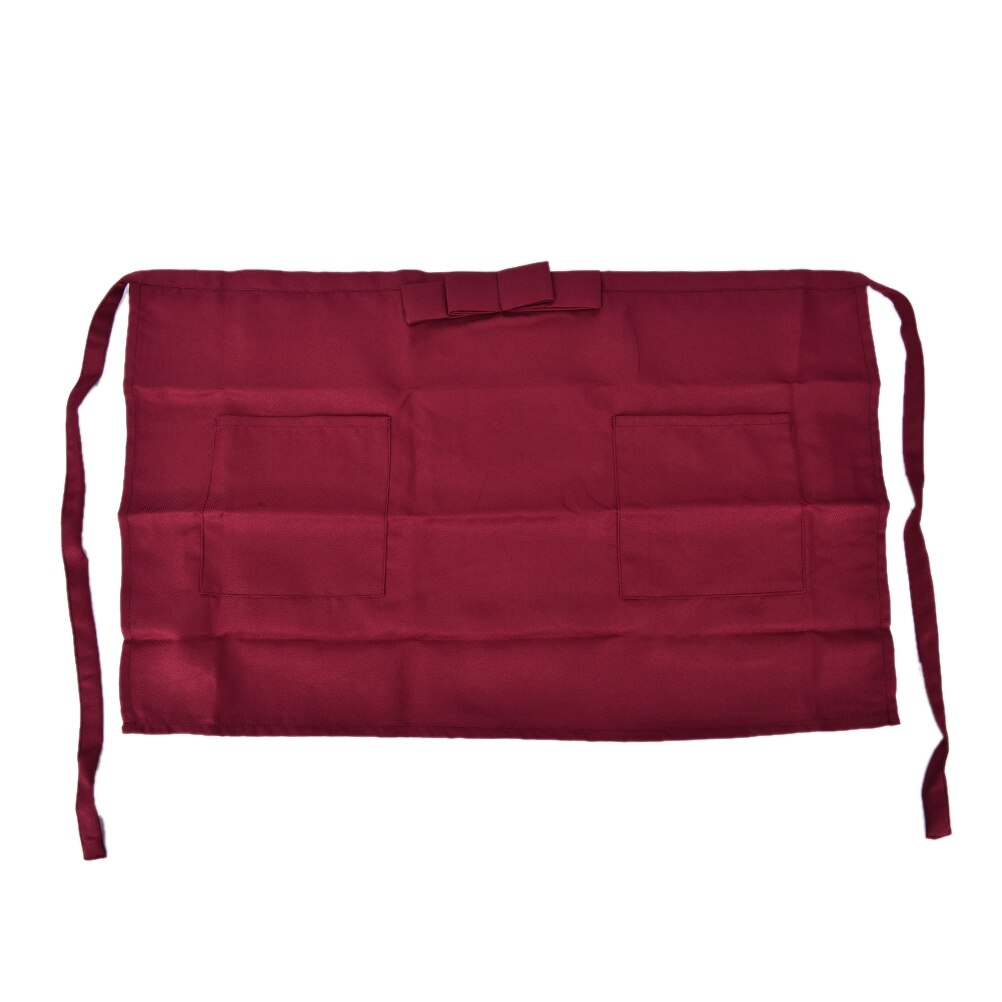 Black Waterproof Half Apron Catering Baking Bar Hotel Waiter Kitchen Home Apron 2 Pocket Ladies Mens Cotton Short Waist Chefs: Wine Red