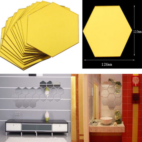 WANGSCANIS 3D Mirror Hexagon Acrylic Removable Wall Sticker Decal Home Decor