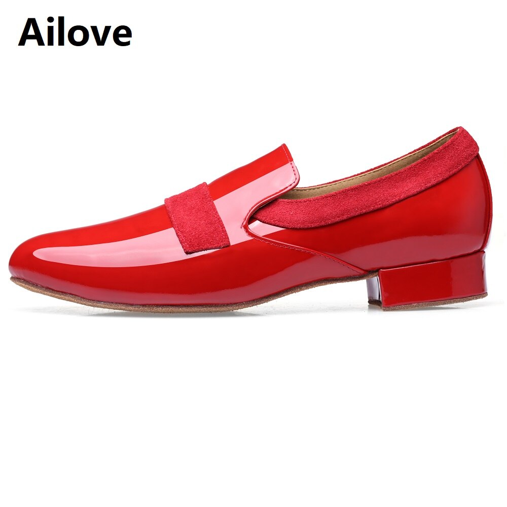 Men`s Ballroom Tango Latin Salsa Dance Shoes Soft Suede Sole Red Leather Dancing Sport Shoes M02: 11
