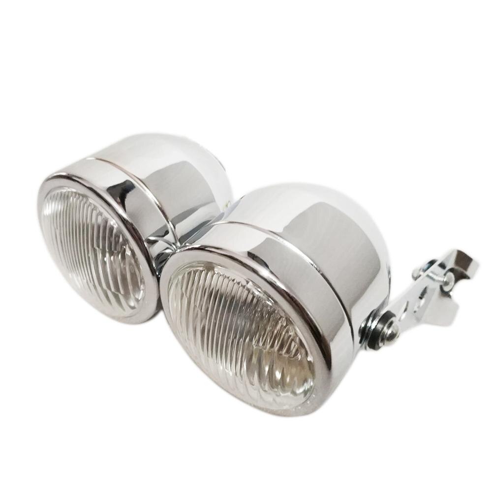 Universal Motorcycle Front Double Twin Round Headlight HeadLamp with Mounting Bracket Motorcycle Double Headlight